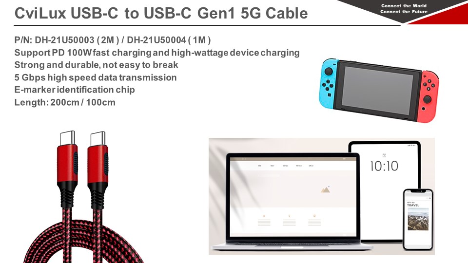 CviLux USB-C to USB-C Gen1 (5G) Cables